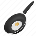 flying pan, fired egg, utensils, tools, kitchen, equipment 