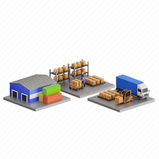 Logistic, warehouse, truck, building, goods, boxes, workers icon - Download on Iconfinder