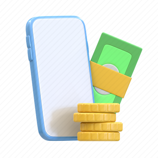 Money, smartphone, coin, banknote, finance, device, mobile 3D illustration - Download on Iconfinder