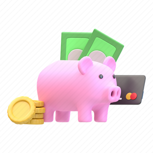 Money, piggy bank, card, credit, banknote, coin, cash 3D illustration - Download on Iconfinder