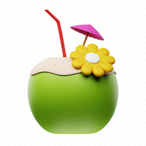 Coconut, drink, fruit, beverage, fresh 3D illustration - Download on Iconfinder