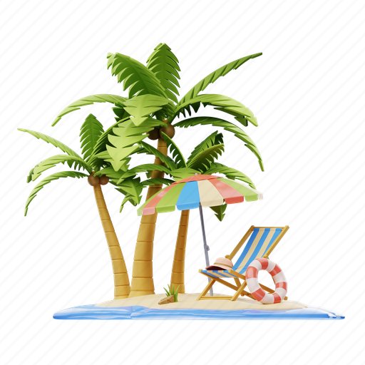 Beach, travel, ocean, sun, summer 3D illustration - Download on Iconfinder