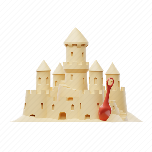 Sandcastle, beach, summer, sand castle, toy, castle, fortress 3D illustration - Download on Iconfinder