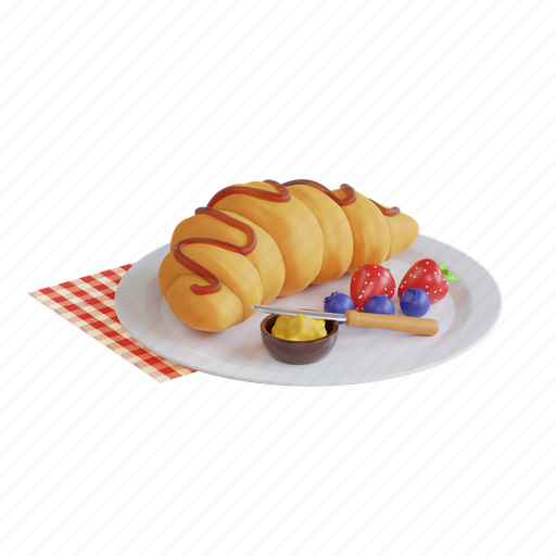 Food, croissant, french, bread, bakery, breakfast, snack 3D illustration - Download on Iconfinder