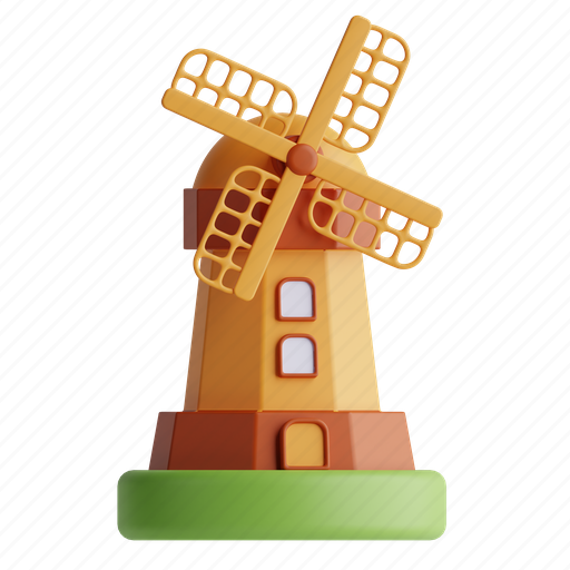 Windmill, countryside, rural, landscape, nature 3D illustration - Download on Iconfinder