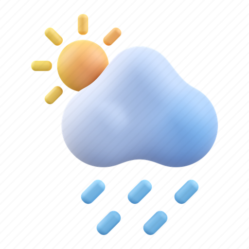 Rainy day, weather, rain, sun, forecast, rainy, cloudy rain 3D illustration - Download on Iconfinder