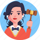auction, judge, gavel, justice, law, auctioneer, female 