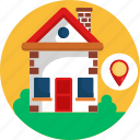 estate, home, house, map, navigation, pin, point