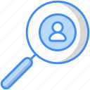 find user, research, human resources, magnifier, profile, usability audit, employee icon