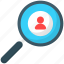 find user, research, human resources, magnifier, profile, usability audit, employee icon 