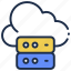 cloud computing, cloud network, cloud hosting, cloud data servers, shared server icon 