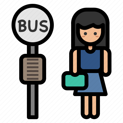 Bus, stop, station, waiting, woman, transportation icon - Download on Iconfinder