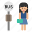 bus, stop, station, waiting, woman, transportation 