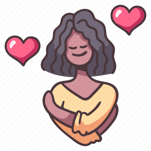Self, happy, hug, woman, love, female, cuddling icon - Download on Iconfinder