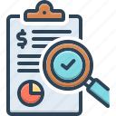 document, review, report, verify, examination, inspection, examine, financial audit