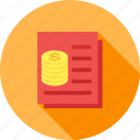 cash, coins, currency, document, invoice, receipt, record 