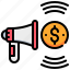 advertising, coin, currency, dollar, megaphone, money 