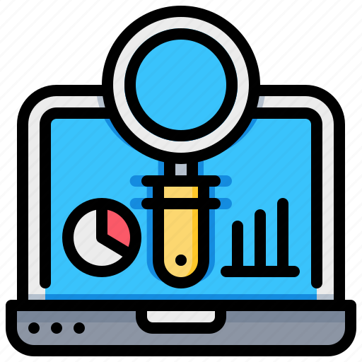 Analysis, graph, laptop, magnify, notebook, research icon - Download on Iconfinder