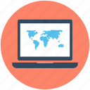 laptop, macbook, map, world map, worldwide