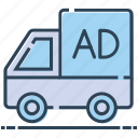 advertisement, advertising van, marketing, transport, van 