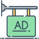 ad, advertisement, hanging board, info board, signboard