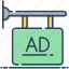ad, advertisement, hanging board, info board, signboard 