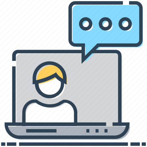 Communication, discussion, laptop, message, speech bubble, talking, user icon - Download on Iconfinder