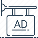 ad, advertisement, hanging board, info board, signboard