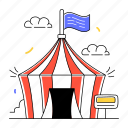 show tent, circus tent, camp, circus camp, marquee 