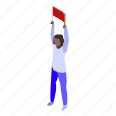 people, agitation, red, banner, isometric
