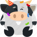 animal, cow, emoji, emoticon, emotion, party