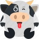 animal, cow, emoji, emoticon, emotion, wink