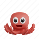 octopus, 3d icon, 3d illustration, 3d render, cartoon, animal emoji, emoji, animoji 