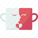 mugs, kissing, romance, couple, cup