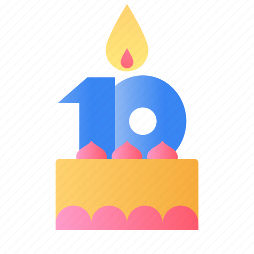 Cake, anniversary, birthday, candle, 10 years icon - Download on Iconfinder