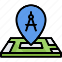 compass, pin, location, map, architect, agency