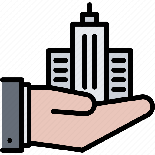 Hand, support, home, building, city, architect, agency icon - Download on Iconfinder