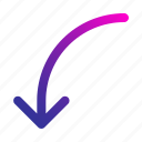 curved, down, left, arrow, direction