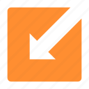 arrow, bottom, box, chevron, direction, left, shape