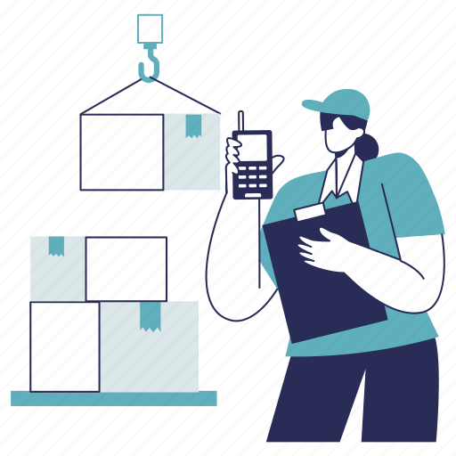 Logistic, crane, hook, check, checking staff, shipping, delivery illustration - Download on Iconfinder