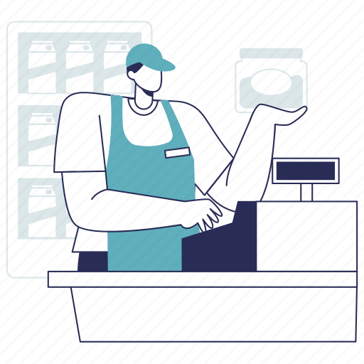 Cashier, pay, payment, transaction, counter, shopping, groceries illustration - Download on Iconfinder