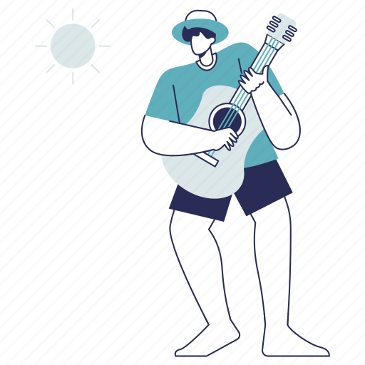 Play guitar, dancing, singing, happy, party, summer, beach illustration - Download on Iconfinder