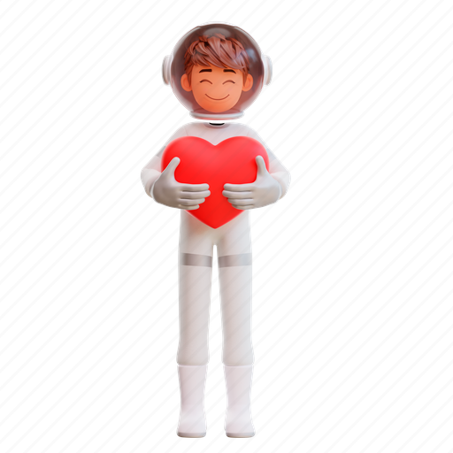 Astronaut, spaceman, heart, baloon, romance, love, valentine 3D illustration - Download on Iconfinder