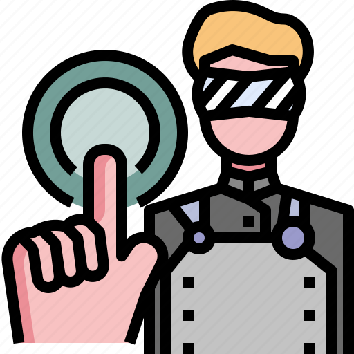 Inventor, scientist, control, press, button, man, career icon - Download on Iconfinder