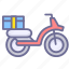 motorcycle, scooter, autocycle, autobike, takeout 
