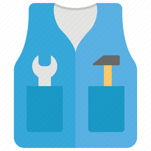Construction vest, construction waistcoat, jacket, protection jacket, reflective vest, safety vest, tools in jacket icon - Download on Iconfinder