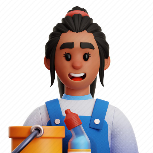 Janitor, woman, cleaning, service, wash, support, clean 3D illustration - Download on Iconfinder