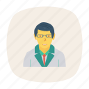 avatar, male, man, person, profile, scientist, user