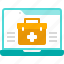 online medical tools, first aid kit, bag, shopping, laptop, online healthcare, medical, hospital, healthcare 