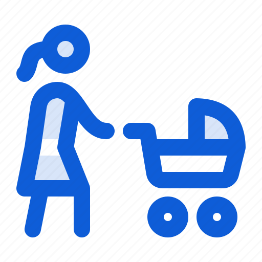 Woman, push, stroller, parenting, motherhood, baby icon - Download on Iconfinder